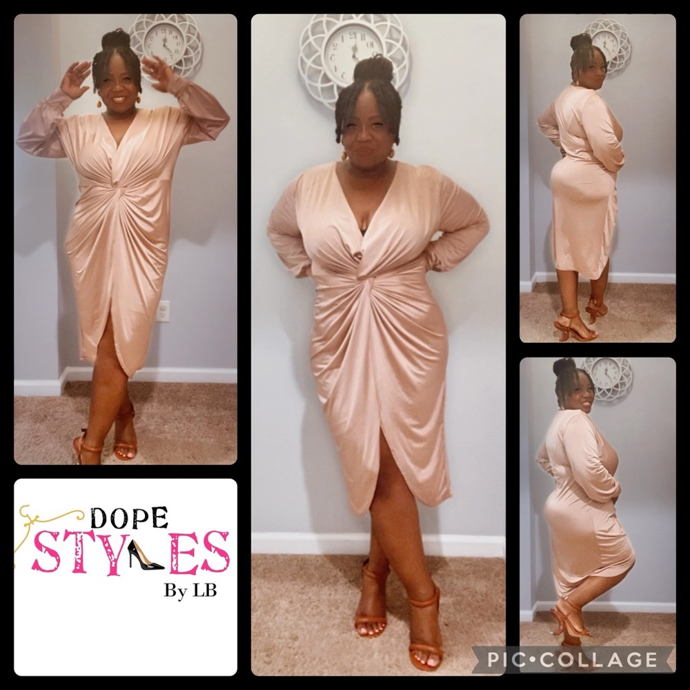 Boohoo Plus Twist Plunge Drape Dress